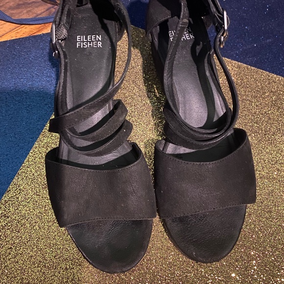 EILEEN FISHER SUEDE LEATHER STRAPPY EDGY CLASSIC BLOCK HEEL Sandals GORG - Picture 11 of 15